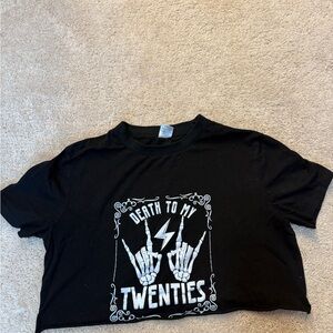 Black Graphic Crop Tee "Death to My Twenties"